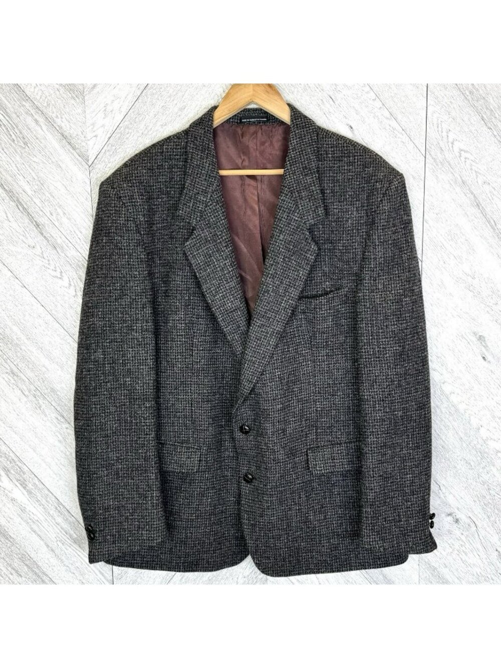 Vintage Harris Tweed Blazer Sport Coat Jacket Mens Size 48R Gray Wool